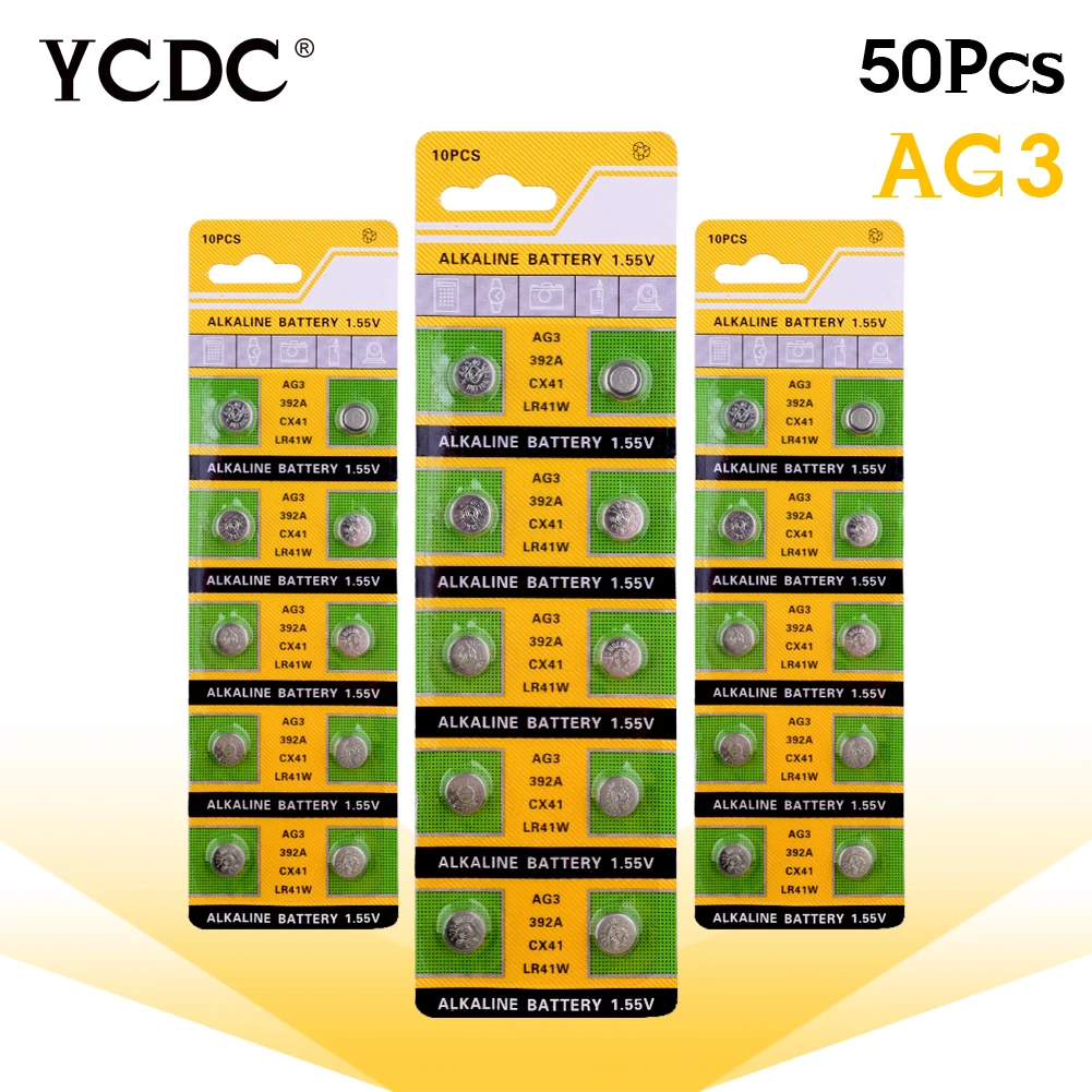 YCDC 3.28 Big Promotion 50Pcs/5card Ag3 Button Cell Batteries Wholesale