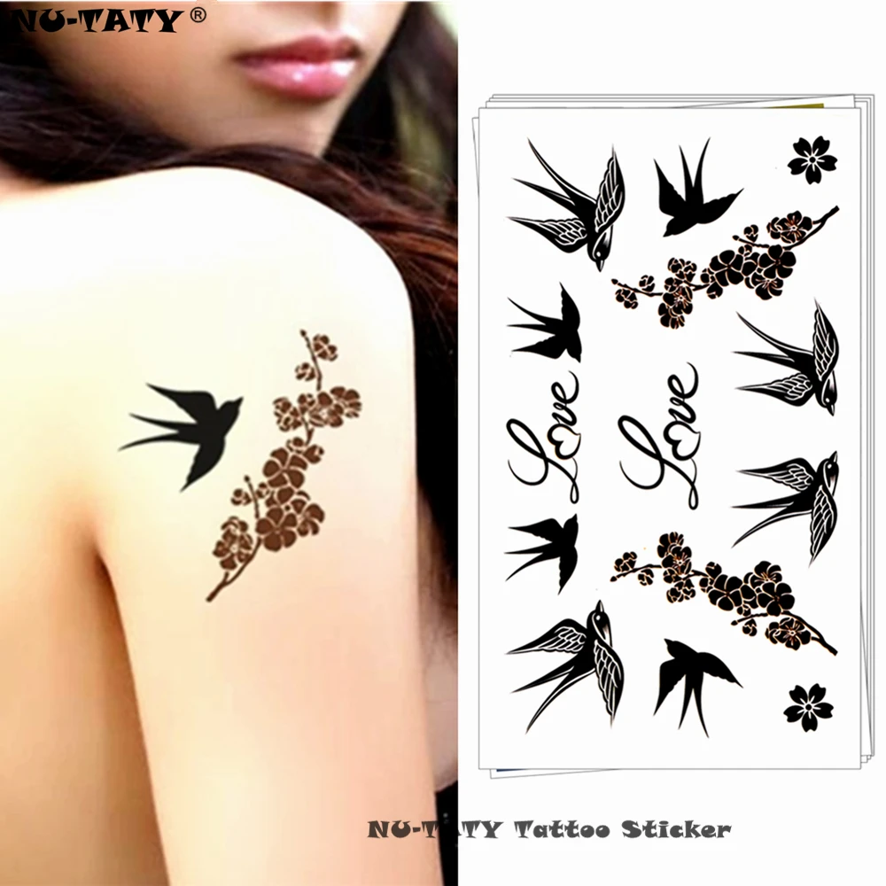 063 8 De Réductionnu Taty Amour Oiseaux Avaler Temporaire Tatouage Corps Art Bras Flash Tatouage Autocollants 1710 Cm étanche Faux Henné Indolore