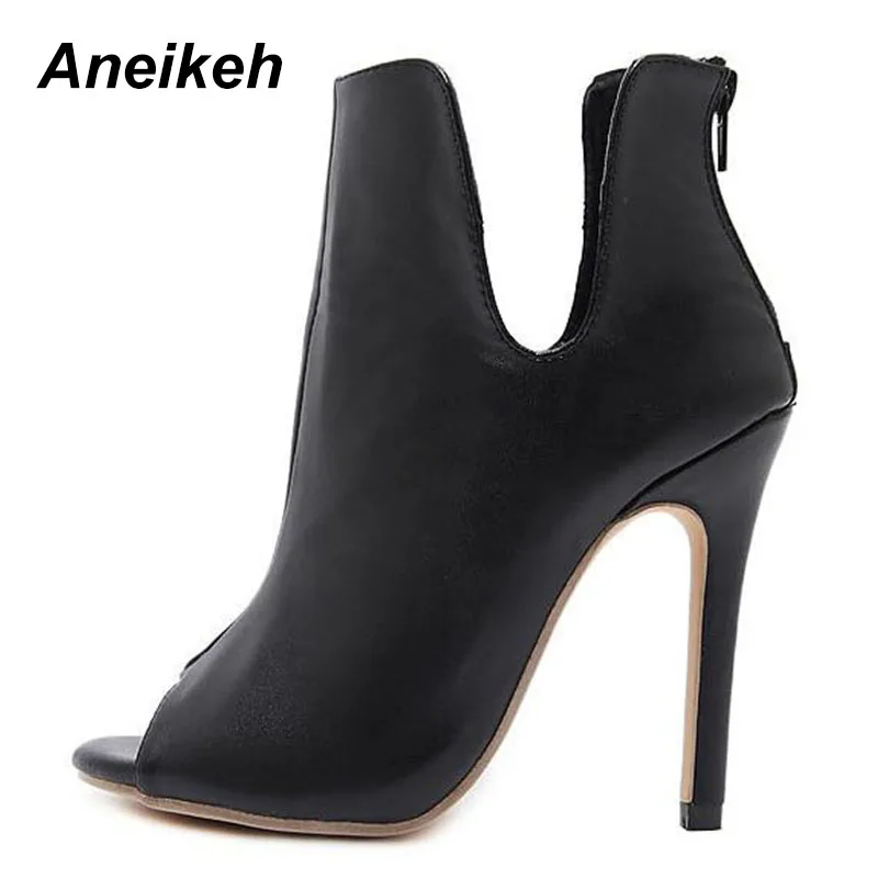 Aneikeh/Новые дизайнерские женские ботинки «Челси» черные туфли на высоком каблуке с открытым носком Демисезонные женские ботильоны Размеры 35-40, 938-119