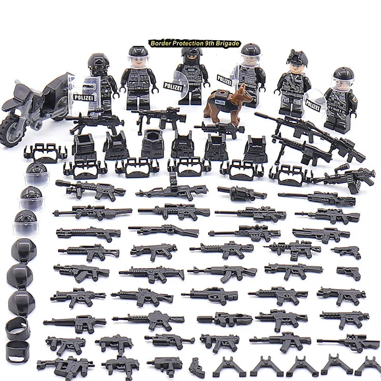 

6pcs SWAT Military Army World War 2 Special Forces Team Black Soldier DIY Building Blocks Brick Figure Educational Toy Gift Boy