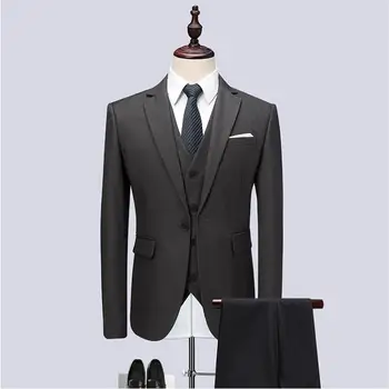 Ceny 2019 Klasyczny Szary Moda Męska Party Garnitury Męskie Slim Fit Biznes Tuxedo Garnitur Weselny Mężczyźni Niestandardowe Garnitury (kurtka + Kamizelka + Spodnie)