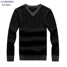 Мужские пуловеры свитера осенние мужские с длинным рукавом v-образный вырез трикотажные свитера повседневные хлопок толстые вязаные пальто Модные мужские топы