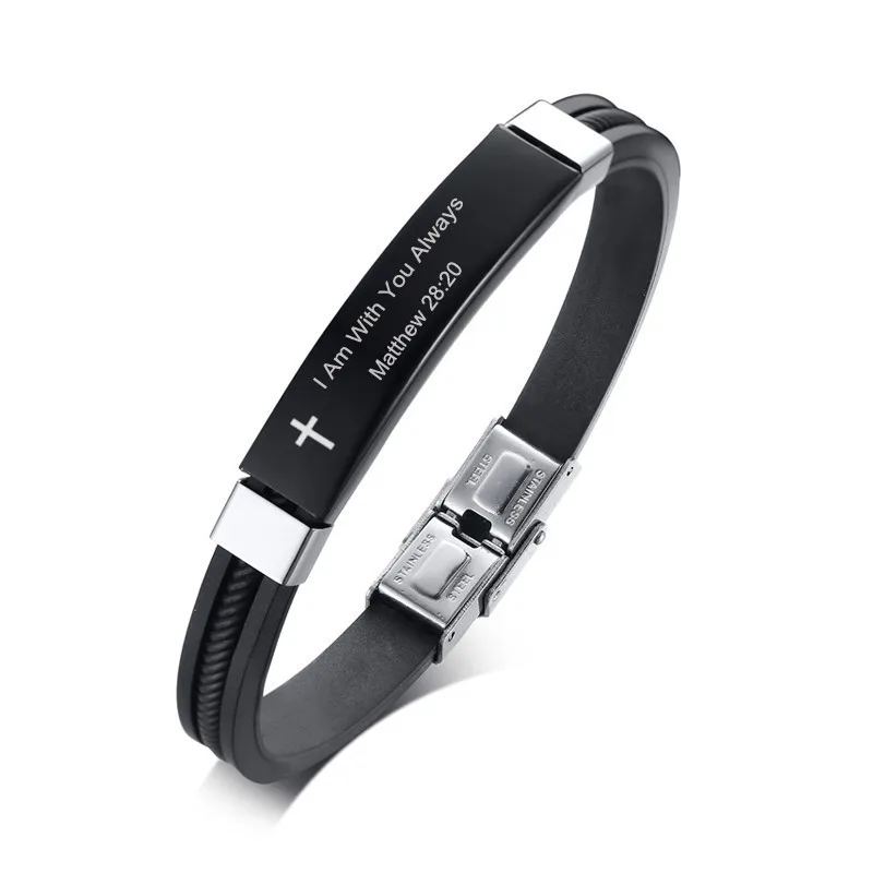 Personalized Silicone Bracelets for Men Engraved Cross Bible Verse Quotes Sports Bangle Jesus Christ Faith Prayer Male Pulseira thouliess pair nak chi rca male to xlr feamle balacned audio cable rca to xlr interconnect cable with cardas cross usa cable