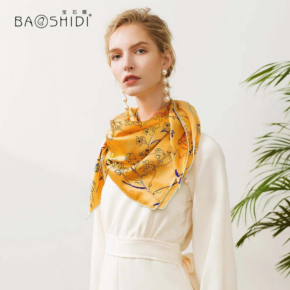 [BAOSHIDI] Новый дизайн 2018 шарф из 100% шелка модная Роскошная Брендовая женская шаль