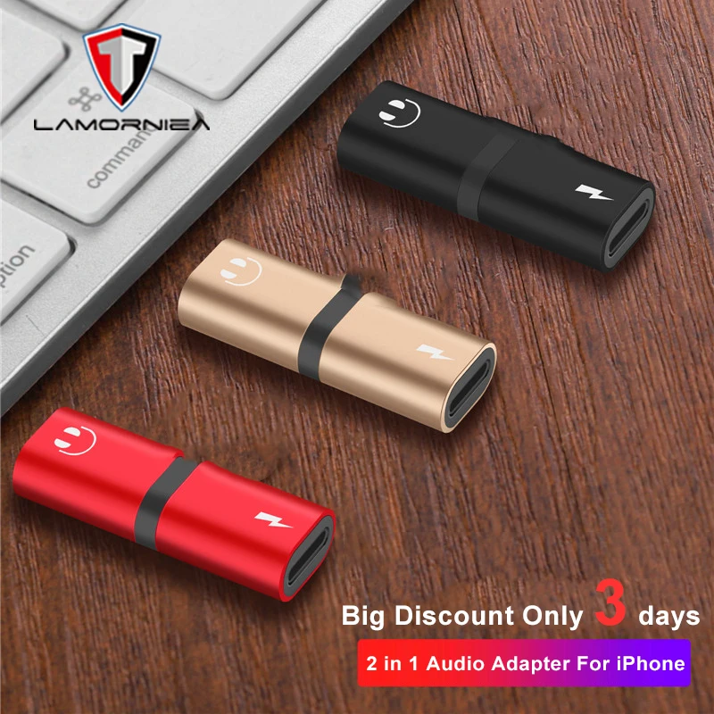 

2 in 1 Audio Adapter For iPhone 7 8 Plus X Connector Splitter Charger Headphone Adapter For Lightning Jack to Earphone AUX Cable