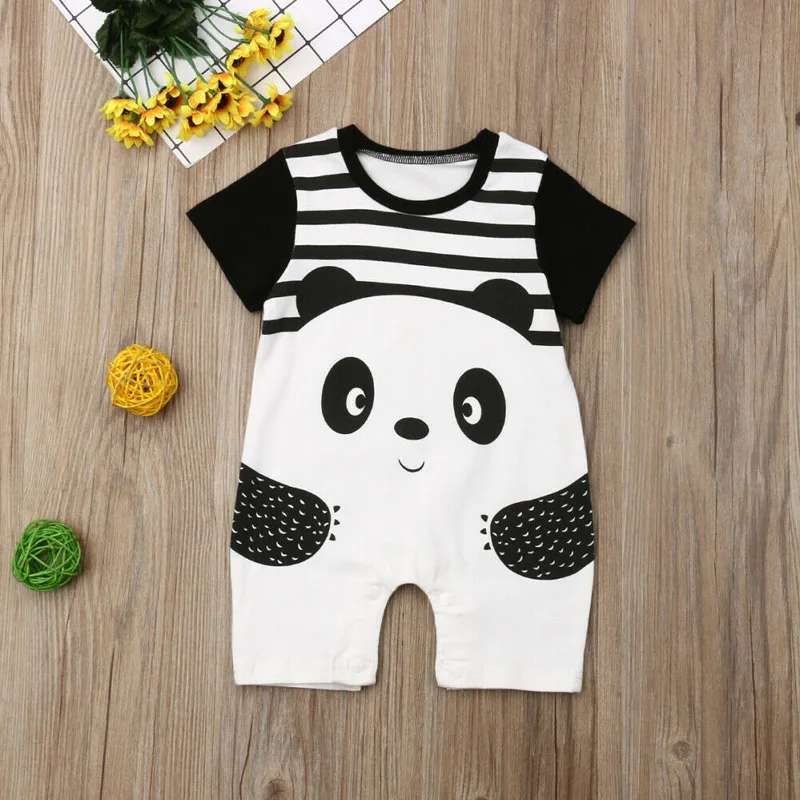 Infant Baby Girls Boys Cartoon Panda Print Short Sleeve Romper Jumpsuit Casual OutfitClothing
