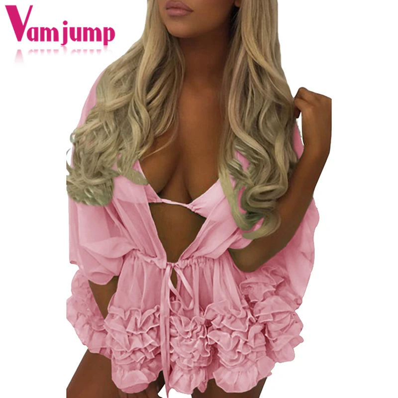 VamJump рукав летучая мышь шифон купальные костюмы с крышкой ИБП Пляжная 2018 Biquini