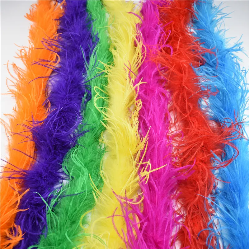 

Hot Selling 2 Meters/Lot Ostrich Feather Boa Dance party Feathers Strip Shawl Feathers for Crafts Wedding Decoration Trim Plumes