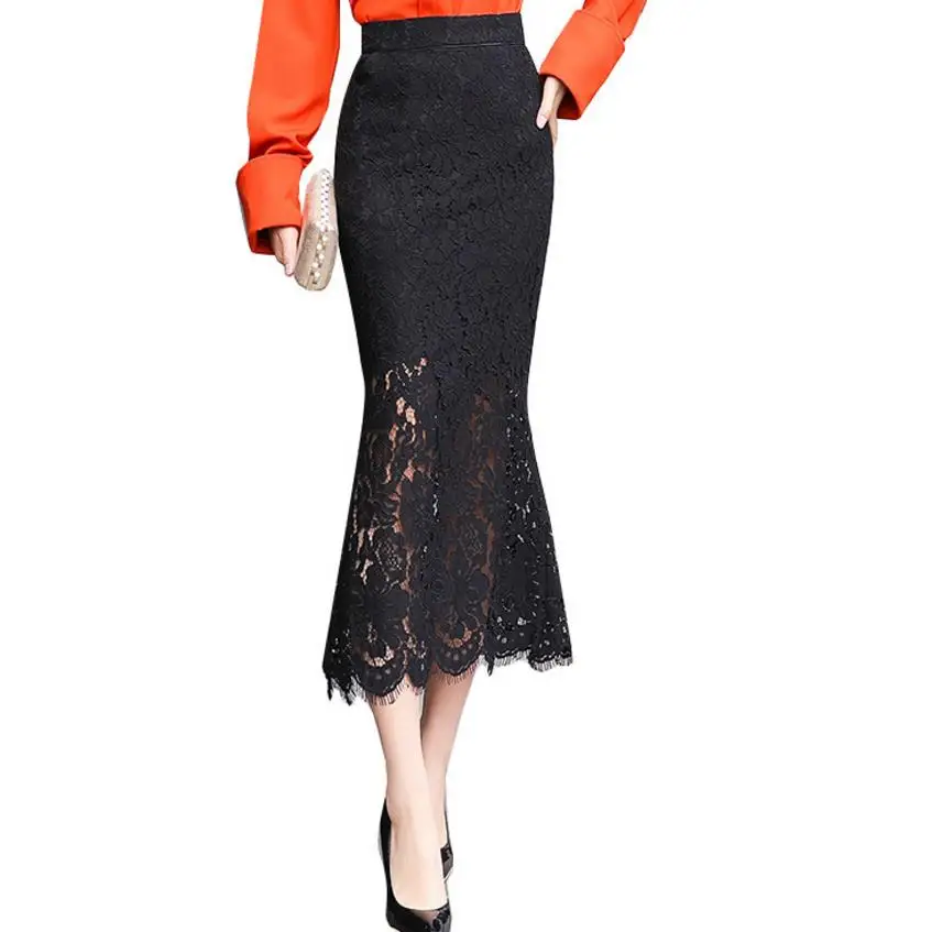 new lace fishtail skirt ol black women long skirt-in Skirts from Women ...