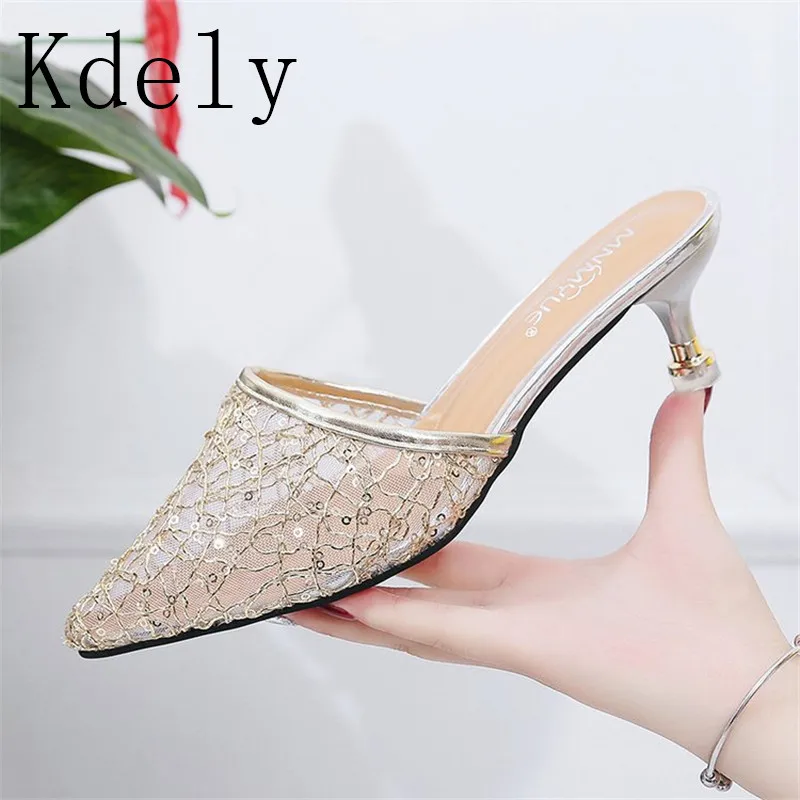 

Woman Shoes 6cm High Heel Slippers Women Pointed Toe Ladies Female Slides Platform Slippers Hollow Fashion Mules Shoes Flip Flop
