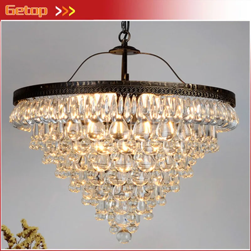 

Luxury Waterdrop Crystal LED Pendant Lamp Circular American Retro Lighting E14 Bulbs Fixture Sitting Room Balcony Store Lamp