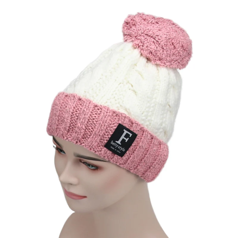 Winter Keep Warm Knitted Hat Women Outdoor Warm Double Color Cap Female Creative Pompom Decoration Cap Beanies - Цвет: White