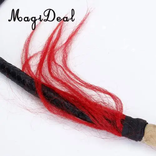 MagiDeal 6ft Outdoor Black Braided Leather Whip Bullwhip w/ Wooden Handle for Camping Hiking Equipment Accessories Black