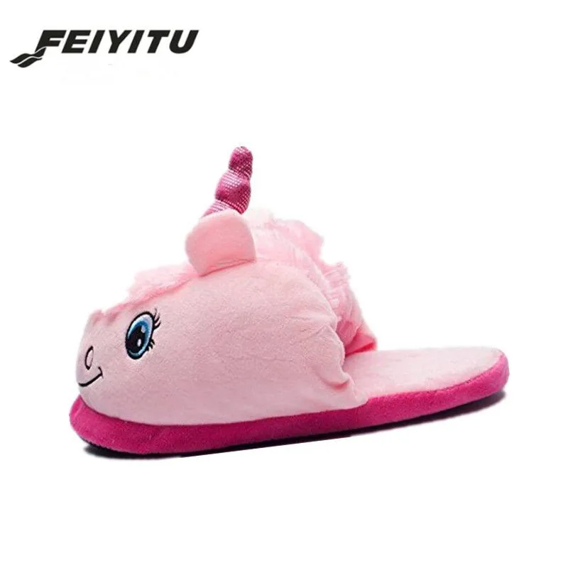 

Feiyitu Lovely Cartoon Home Slippers For Men&Women Warm Soft PP Cotton Plush Indoor Unicorn House Shoes unicornio licorne 35-44