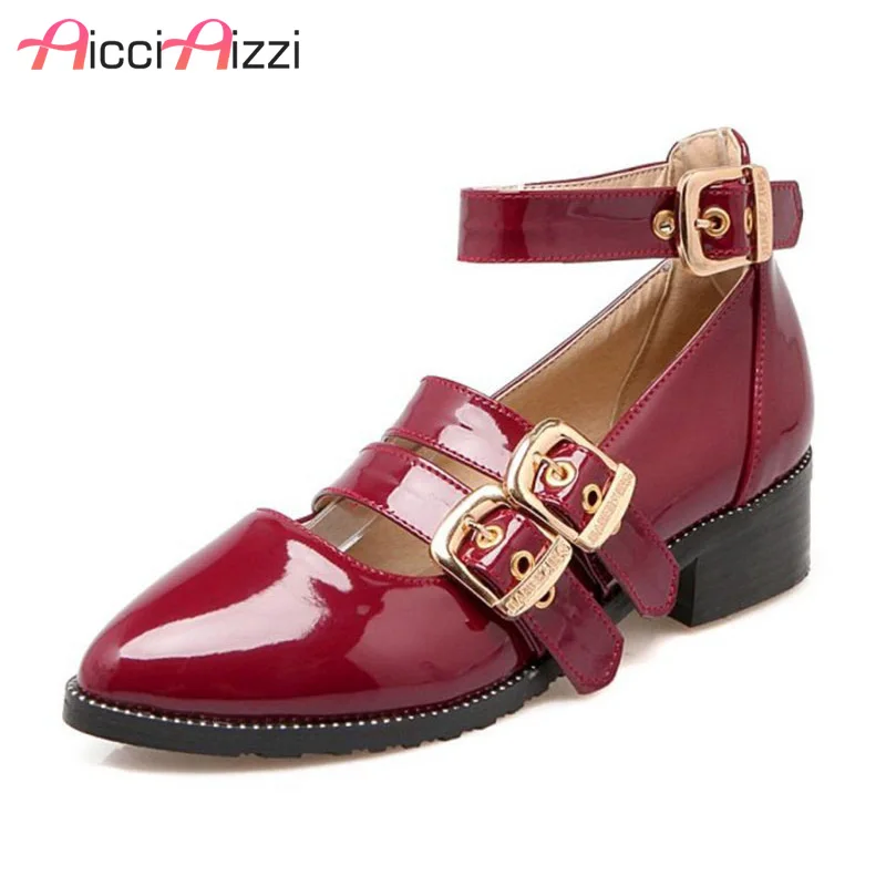 

AicciAizzi Size 30-45 Fashion Ladies Spring Shoes Women Med Heel Pointed Toe Pumps Women Ankle Strap Leisure Gladiator Footwear