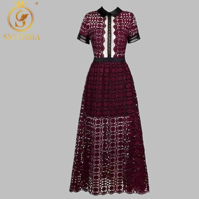 SMTHMA, дизайнерское платье для подиума, Автопортрет, женское, высокое качество, элегантное, короткий рукав, открытое, кружевное, длинное платье