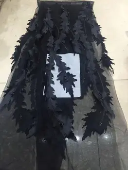 

African Beaded 3D Tulle Lace Fabric 2019 African French Lace Fabric High Quality Nigerian Black Embroidery Tulle French Lace