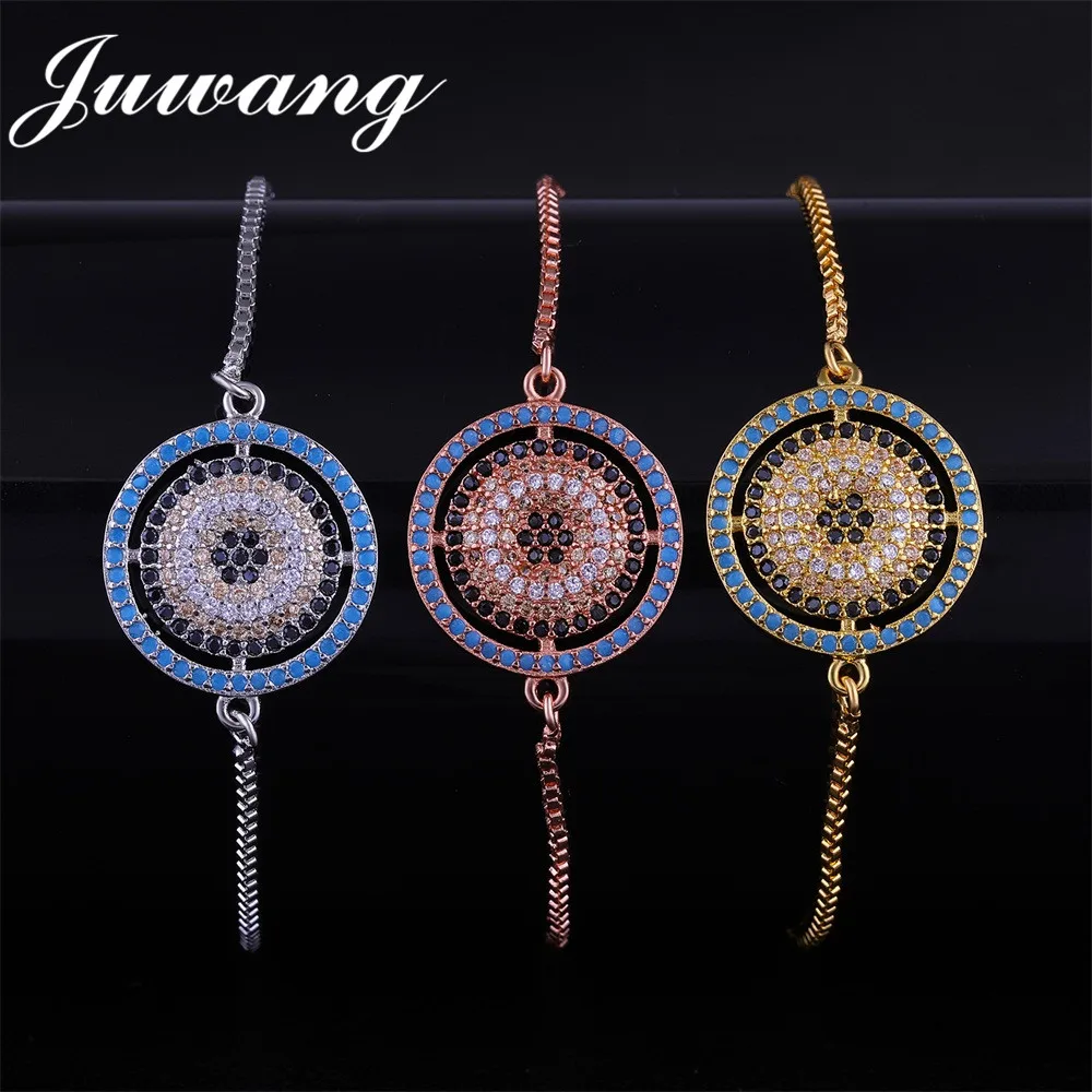 

JUWANG Evil Greece Eye Micro Pave Round Colorful Cubic Zirconia Bracelet Trendy Gold/Rose Gold/Sliver Color Bracelet Jewelry