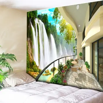 

3D Waterfall Tapestry Nature Mountain Indian Mandala Tapestry Wall Hanging Tapestries Boho Bedroom Wall Rug Couch Blanket 3 Size