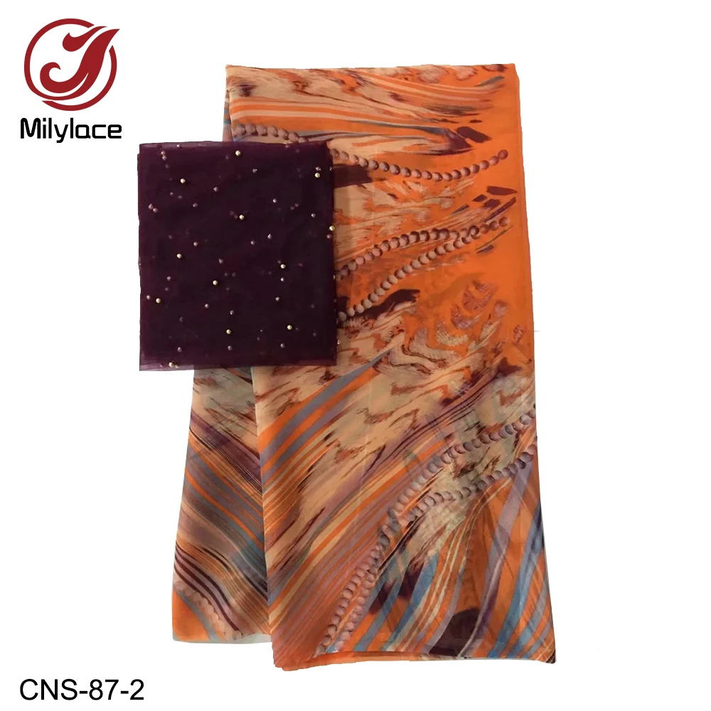 

Hawaiian style 100% Real Silk Fabric 2019 high quality 5 yards+African Tulle Lace Fabric 2 yards for lady`s dresses CNS-87