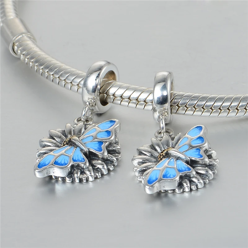 Kaufen 925 Sterling Silber Schmetterling Charm Anhänger Mit Blau Emaille Handwerk Charme Armbänder Armreifen Perlen   Schmuck Machen S369