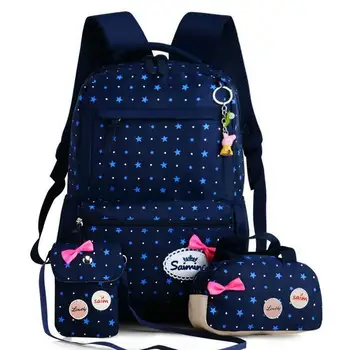 

Large Capacity 3pcs/set Canvas Children School Bags Printed Girls Backpack High School Student Bag Cute Bow Shoulder Schoolbag