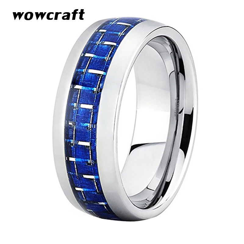 8mm Tungsten Carbide Ring Blue Carbon Fiber Inlay Tungsten Engagement