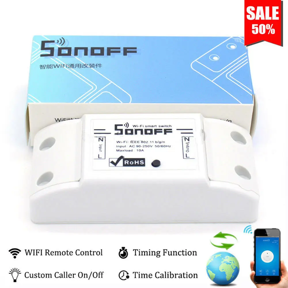 

ITEAD Sonoff Basic Wireless Wifi Switch For Smart Home Automation Relay Module Remote Controller 10A 90-250V For IOS Android HWC