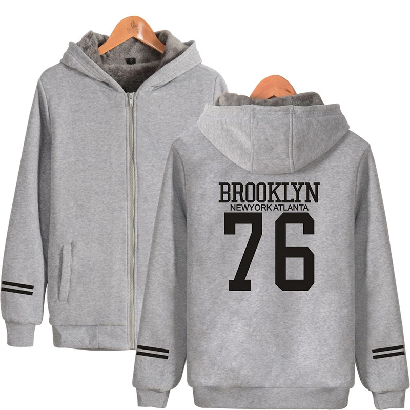 Фото Толстовка BROOKLYN 76 Мужская/женская зимняя, Модный худи в стиле хип-хоп, на молнии, куртки, повседневный утепленный свитшот с длинным рукавом, 4XL №4