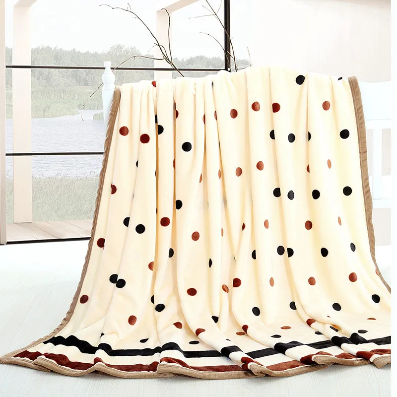 Top Polka Dots Print Soft Plush Velvet Blanket for Bed Sofa Couch