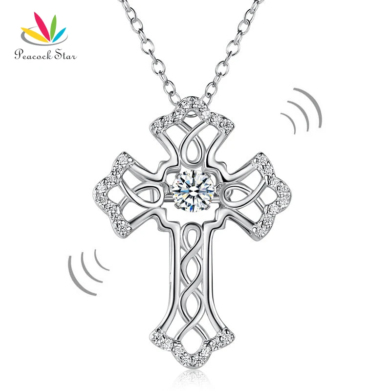 

Peacock Star Vintage Style Cross Dancing Stone Pendant Necklace Solid 925 Sterling Silver CFN8080