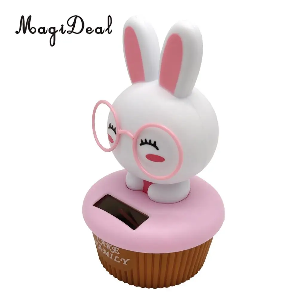 Cartoon Solar Powered Dancing Rabbit Animal Swing Figure Model Toy Dashboard Car Desk Decoration Pink