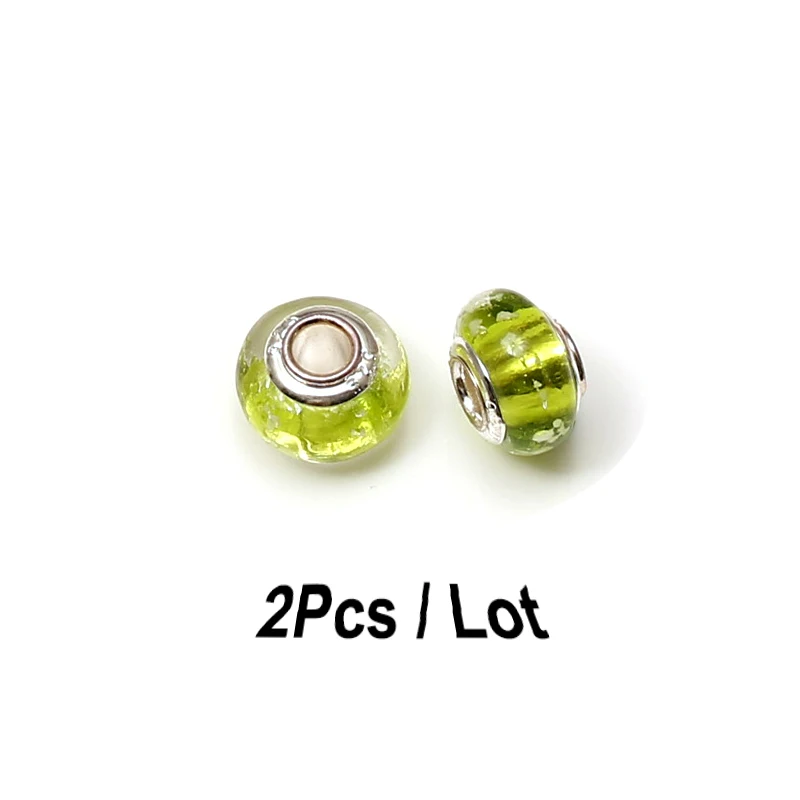 YGZ002 2Pcs/Lot 925 Fashion Silver Edge Color Glass Fluorescent Beads Fit Original Pandora Charms Bracelets Bangles Beaded Jewelry Gift - Цвет: YGZ002