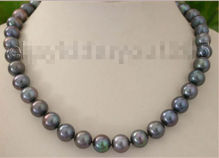 

17.5" Genuine Natural 12mm black Round Pearl Necklace 925silver clasp #f1174! NEW