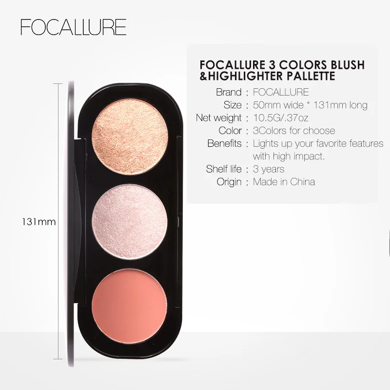FOCALLURE Новое прибытие 3 цвета румяна и хайлайтер палитра лица матовый маркер