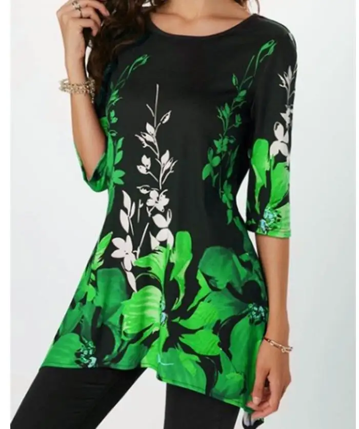 Новое поступление, весенние летние блузки-топы, женская рубашка с коротким рукавом и круглым вырезом, Повседневная винтажная рубашка с цветочным принтом размера плюс 5XL