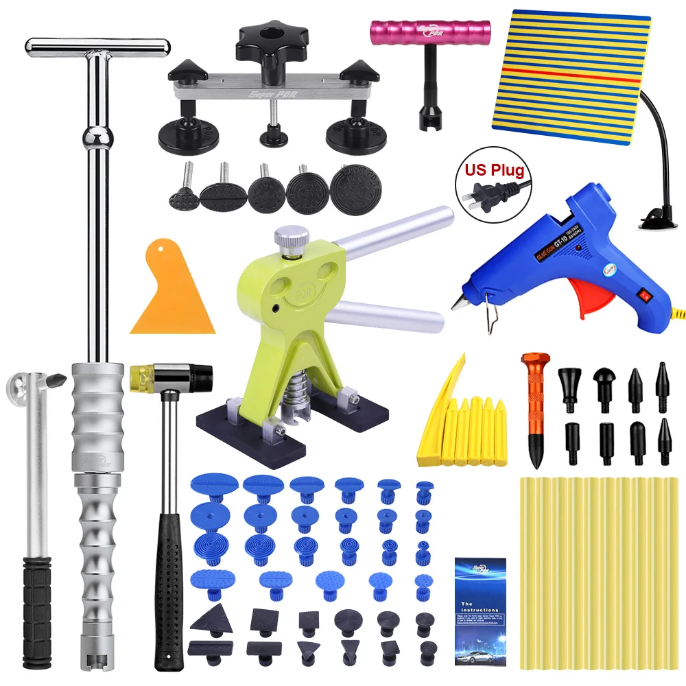 Best Offers PDR Tools Dent Puller Kit LED Line Board Removal Car Dent Set with 10pcs Glue Sticker Glue Gun 9 Heads Tap Down Pen for Auto