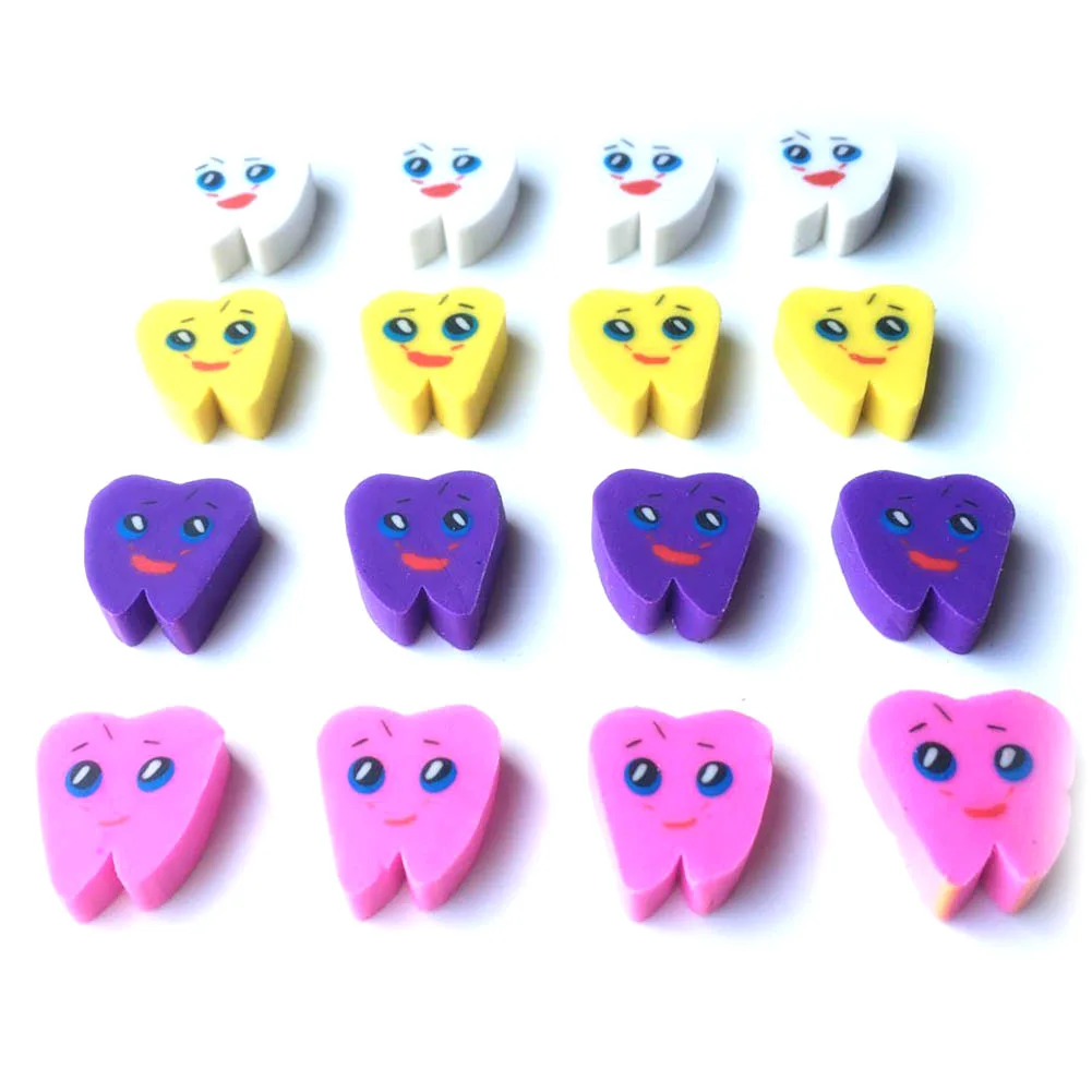 50pcs/pack Tooth Shaped Rubber Erasers Kawaii Stationery School Cute