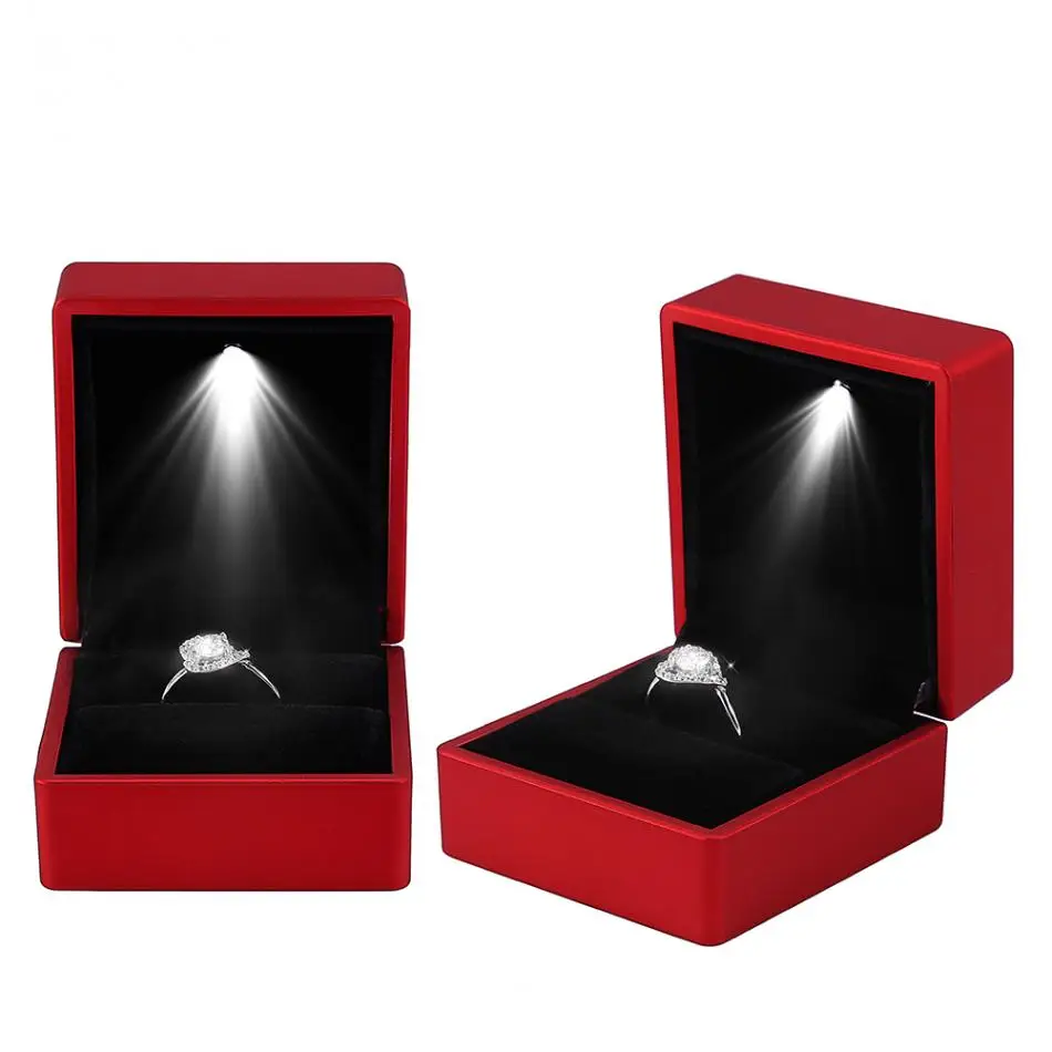 

Fashion LED Light Ring Display Box Stand Soft Plush Tray Case Show Wedding Jewelry Organizer Storage Box Gift Jewelry Packaging