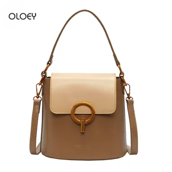 

OLOEY New women's contrasting color bucket bag chain single-shoulder cross-body bag high quality handbag bag