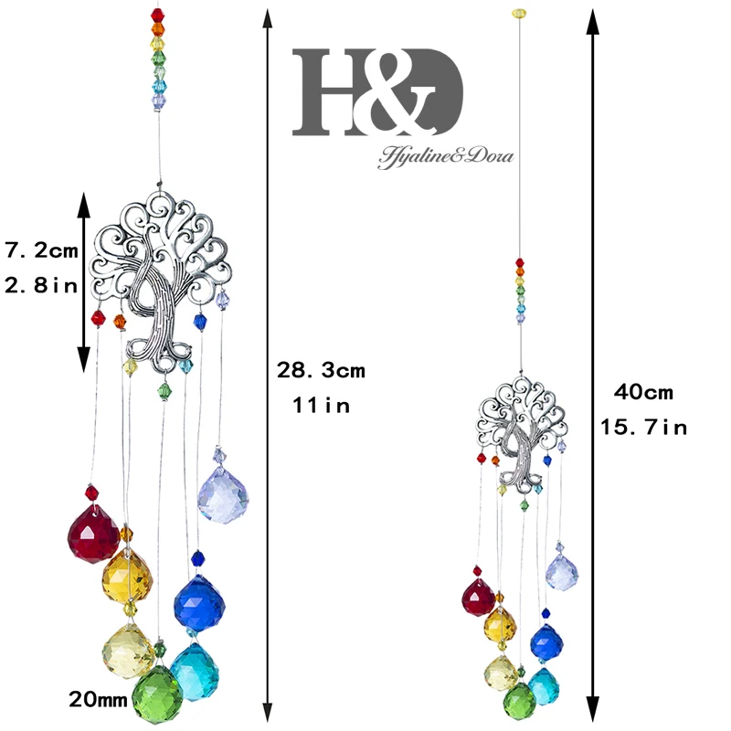 H/&D Crystal Suncatcher Tree of Life Window Ornament with 20mm Crystal Ball Prism