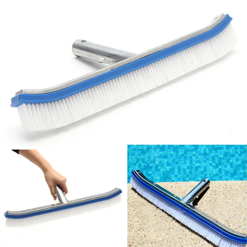 Durable 18in Swimming Pool Wall Brush Cleaning Tool Aluminum Handle for Pond Spa Hot Spring Pools Algae Remover Scrubber Outdoor