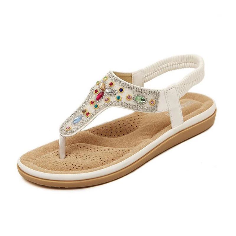 2017 new fashion plus size font b women b font shoes flat sandals rhinestone comfort summer