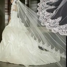 4 метра белые Соборные Свадебные вуали цвета слоновой кости длинная кайма из кружева, Свадебная Фата с расческой свадебные аксессуары невесты Мантилья свадебная вуаль
