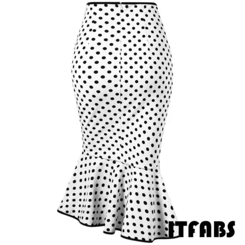 Женские Стрейчевые длинные юбки с высокой талией, Юбка-миди в горошек с рюшами