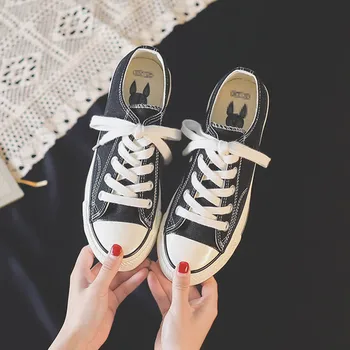 

Fashion Black Low-Top Sewing Women'S Canvas Shoes Summer Versatile Street Shooting Nice Look Hard-Wearing Casual Shoes Female