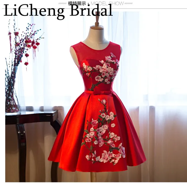 red floral cocktail dress