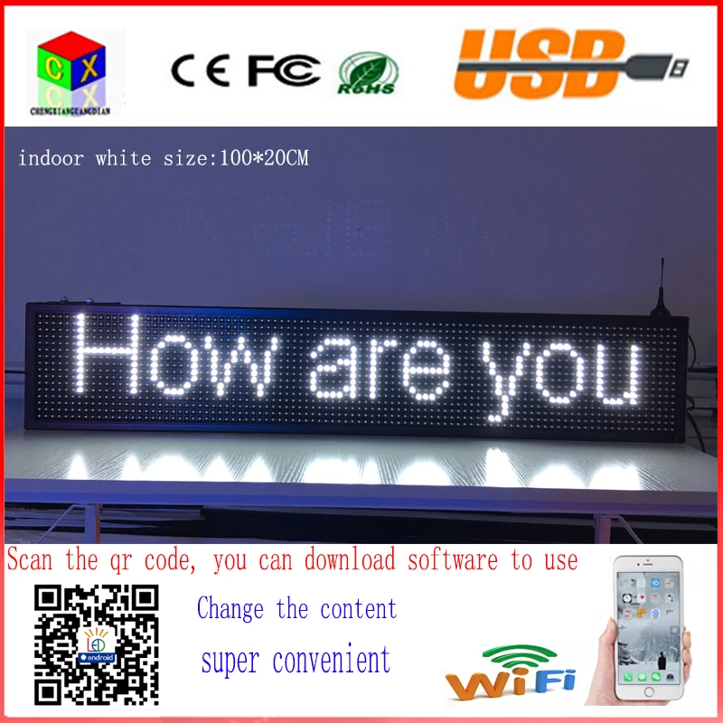40X8 inch P10 indoor white LED sign wireless and usb programmable rolling information 1000x200MM led display screen 40X8 inch P10 indoor white LED sign wireless and usb programmable rolling information 1000x200MM led display screen
