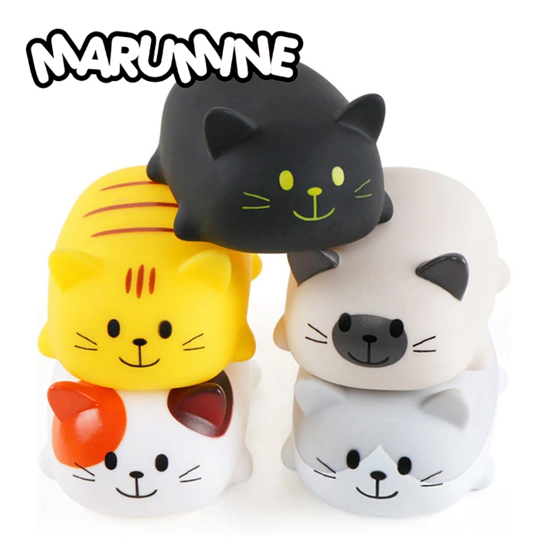 

Marumine 5PCS Cute Bath Toys Rubber Soft Cat Water Toys Squeeze Sound Squeaky Bathing Toy Gift For Kids Playing