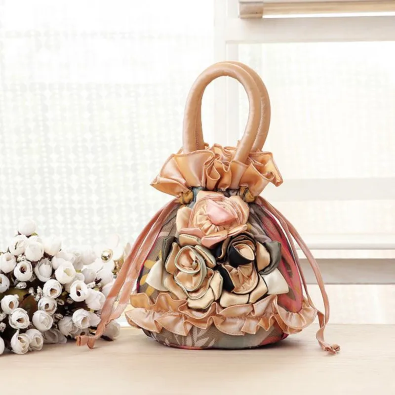 

Lady Bag Mobile Phone Bag Lace Retro Drawstring Bucket Cloth Lady Bag Handbag Cloth Bag For Wemon